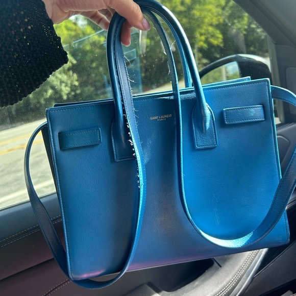Saint Laurent Sac de Jour Gold Hardware Shoulder Bag Small Blue Leather - Picture 1 of 10
